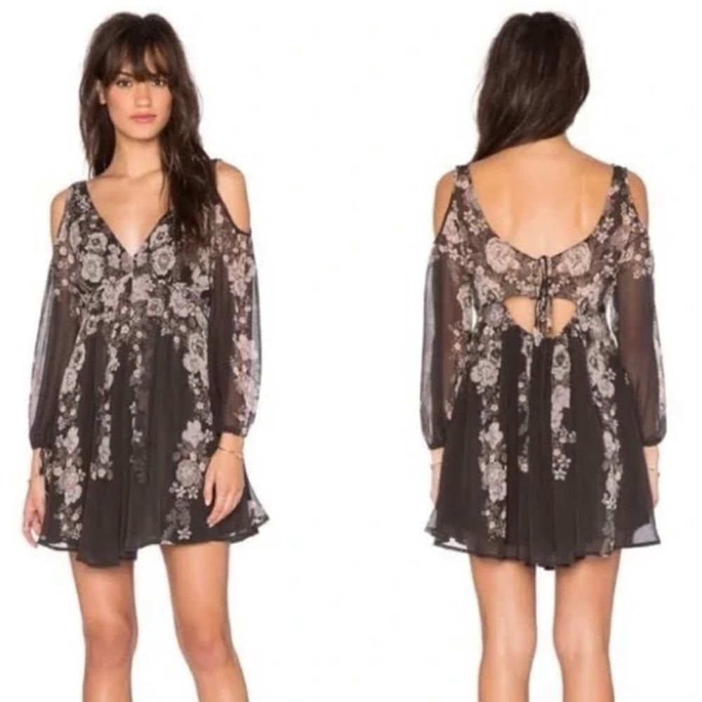 Free People Penny Lover Cold Shoulder Mini Dress Raven Brown/Gray Size XS